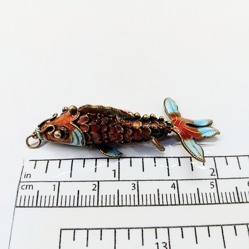 Chinese Export Silver Enamel Articulated Koi Fish Pendant Vintage - Picture 7 of 7